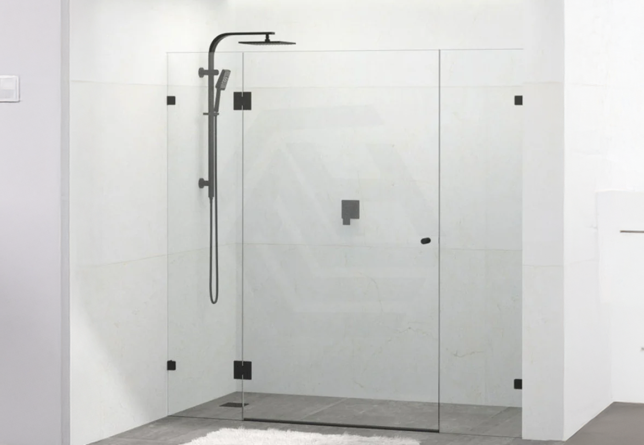 A professional measuring a shower space