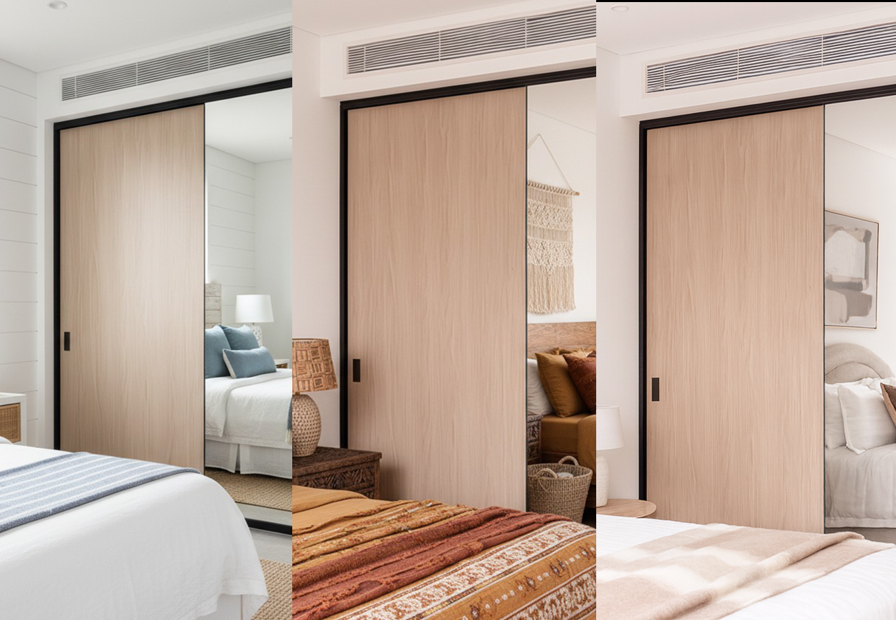 Rows of identical, high-quality wardrobes.